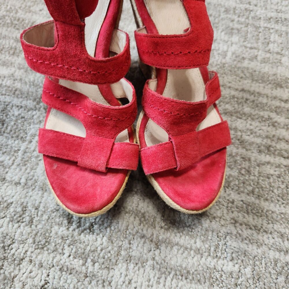 UGG Lauri espadrille platform wedge sandals red suede size 6.5 - Picture 8 of 11